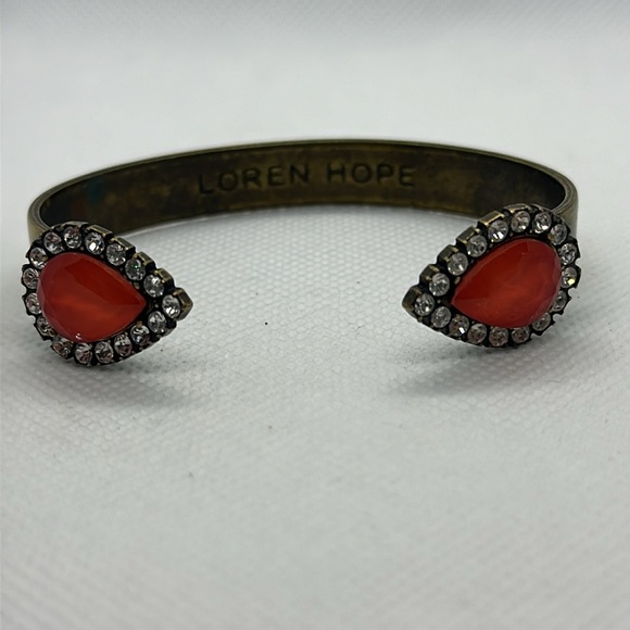 Loren Hope Sarra Red Crystal Cuff Antiqued Brass Bracelet - Picture 8 of 8